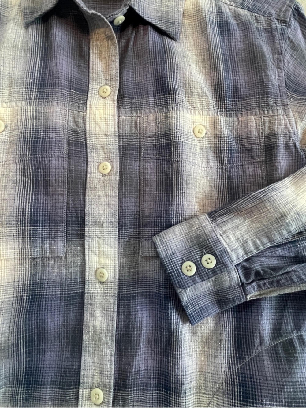 REI Women’s Navy Plaid Button Front Shirt Hemp & Cotton size XSmall - Picture 11 of 13